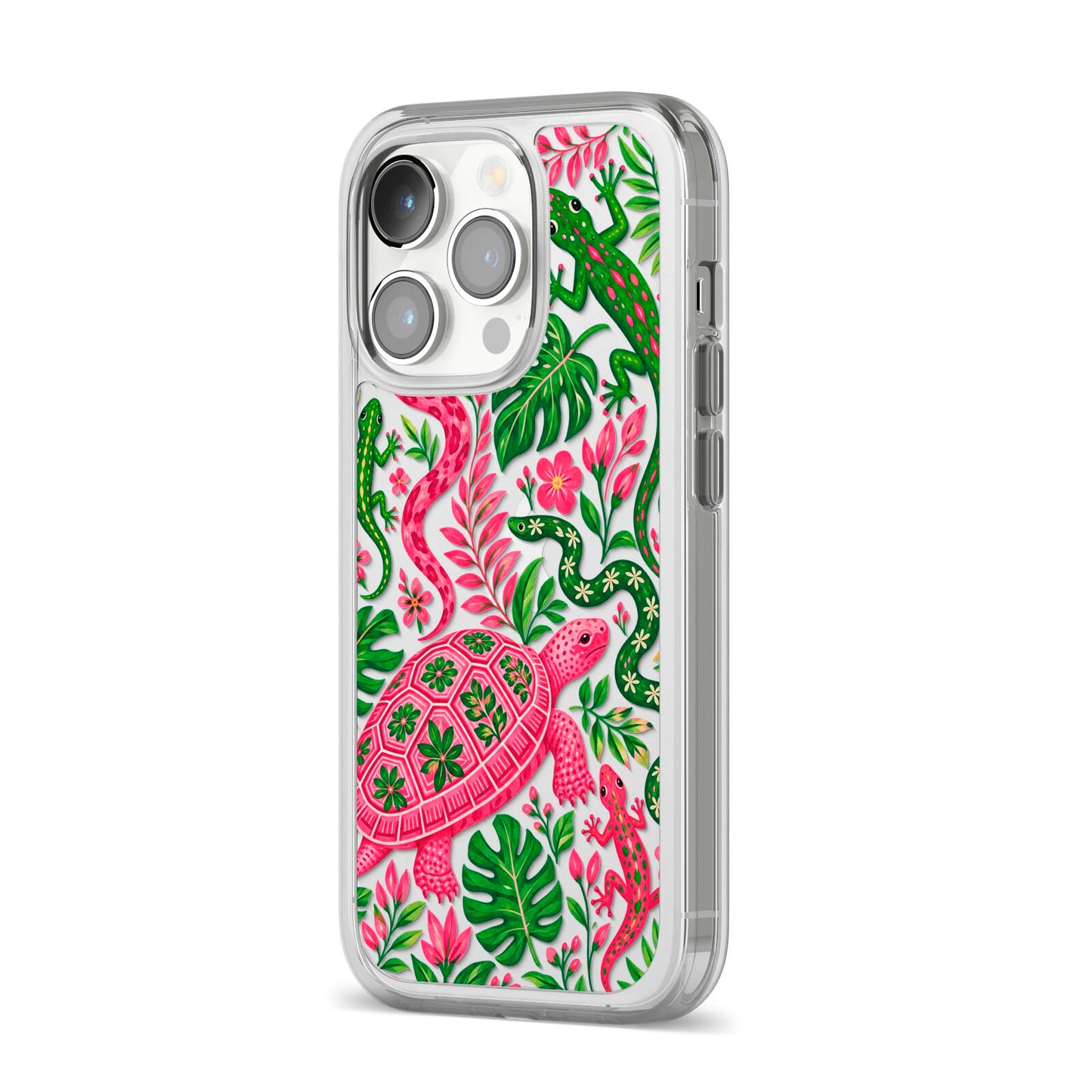 Wild Botanica iPhone 14 Pro Clear Tough Case Silver Angled Image
