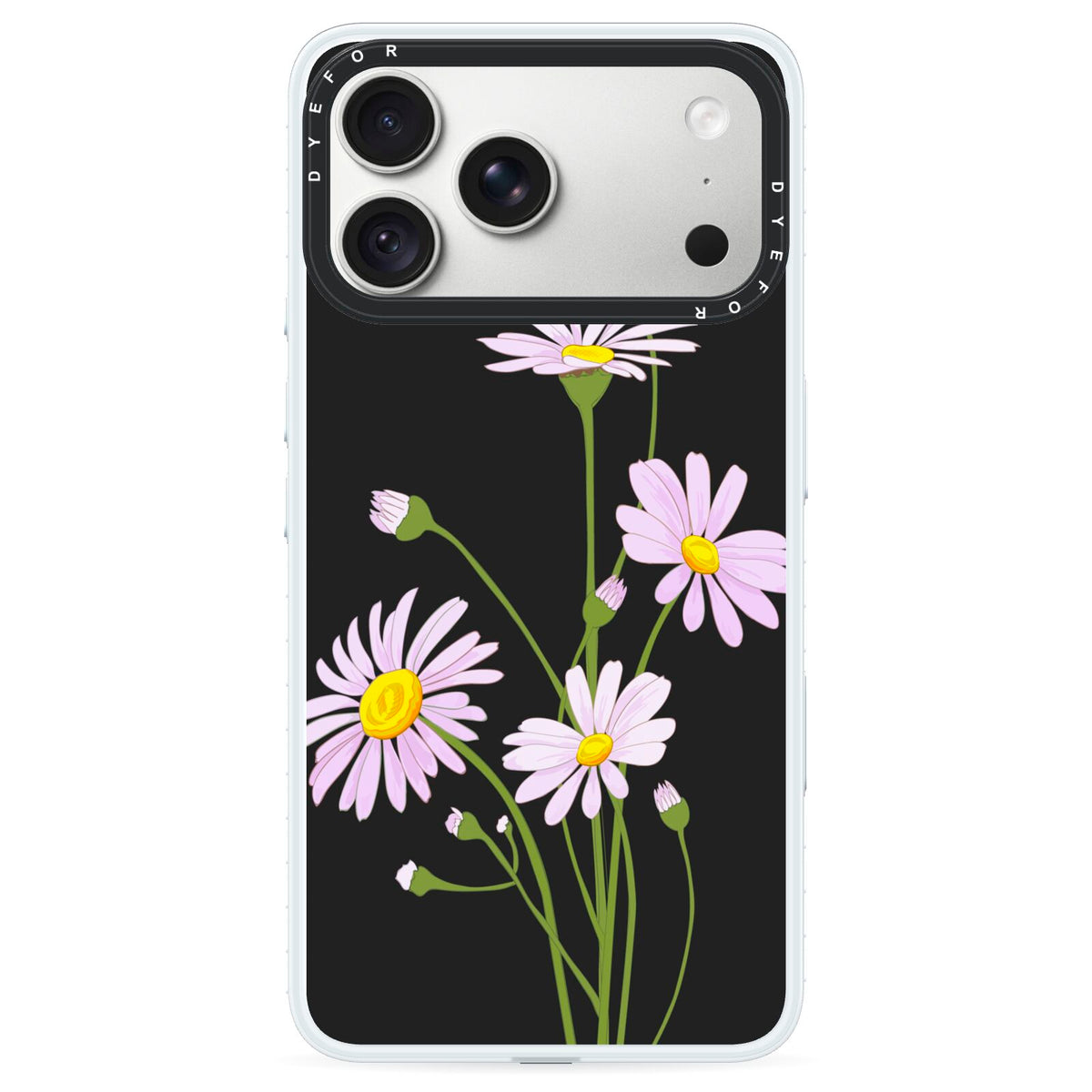 Wild Daisies iPhone 18 Pro Max Black Impact Pre order Case on Silver phone
