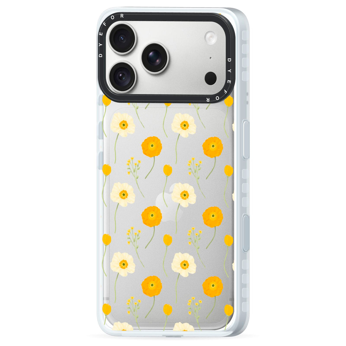 Wild Floral iPhone 18 Pro Black Impact Pre order Case Side Angle on Silver phone