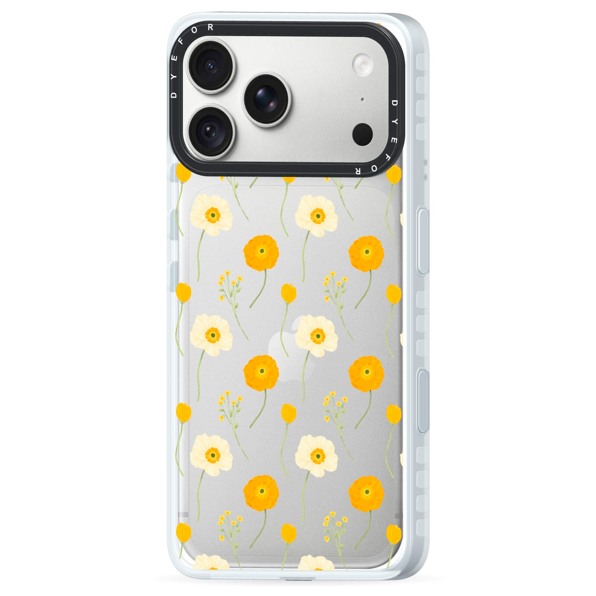 Wild Floral iPhone 18 Pro Max Black Impact Pre order Case Side Angle on Silver phone
