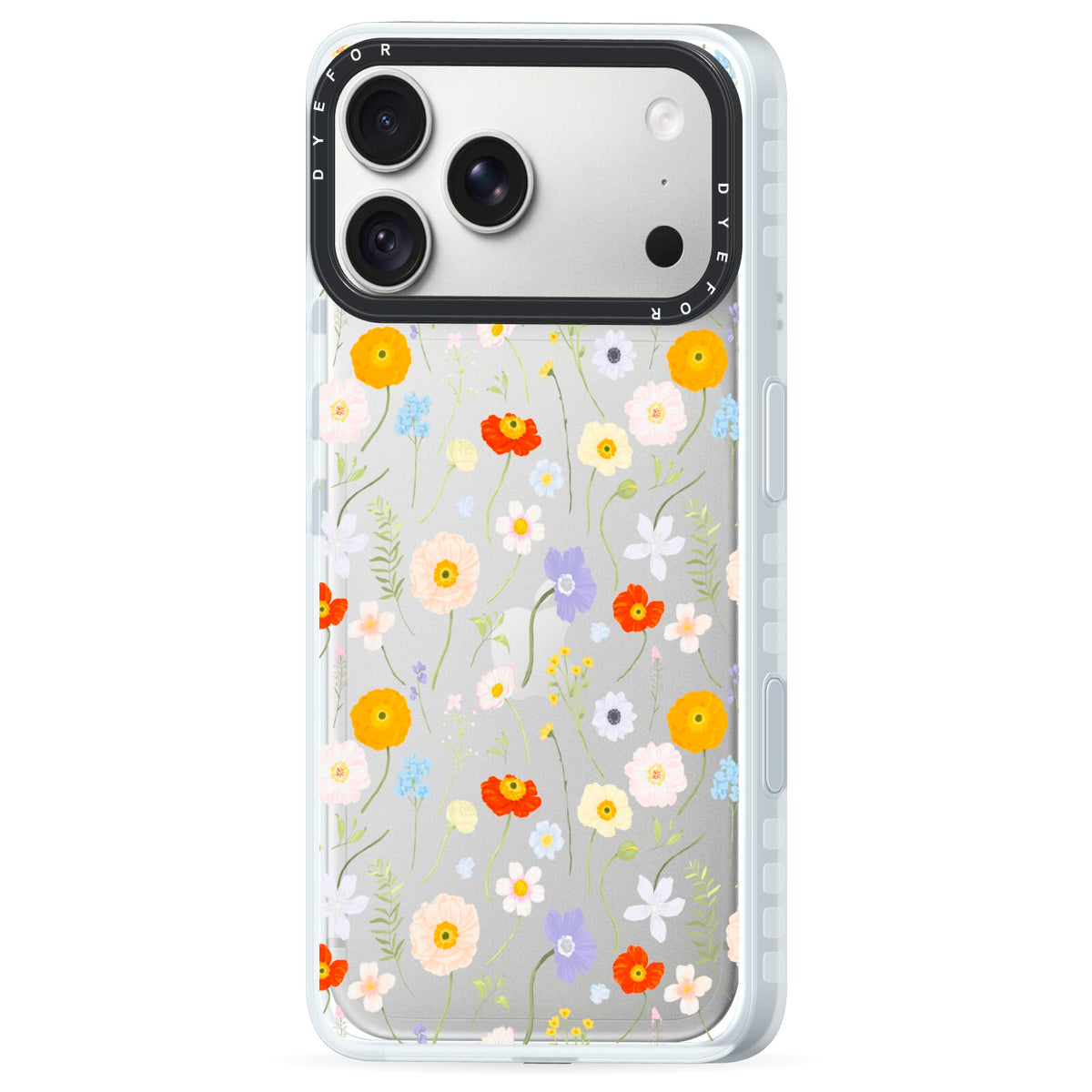 Wild Flower iPhone 18 Pro Max Black Impact Pre order Case Side Angle on Silver phone