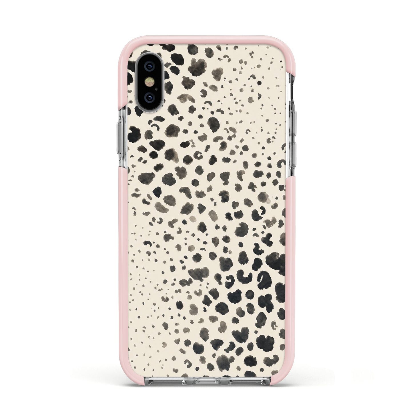 Wild Ink Apple iPhone Xs Impact Case Pink Edge on Silver Phone