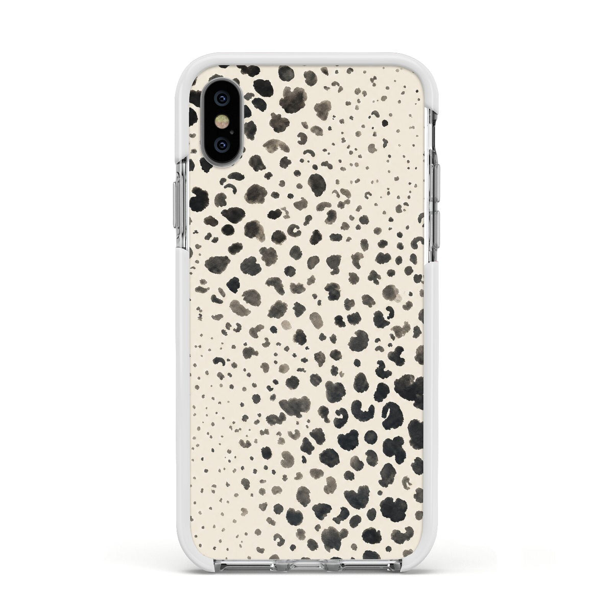 Wild Ink Apple iPhone Xs Impact Case White Edge on Silver Phone