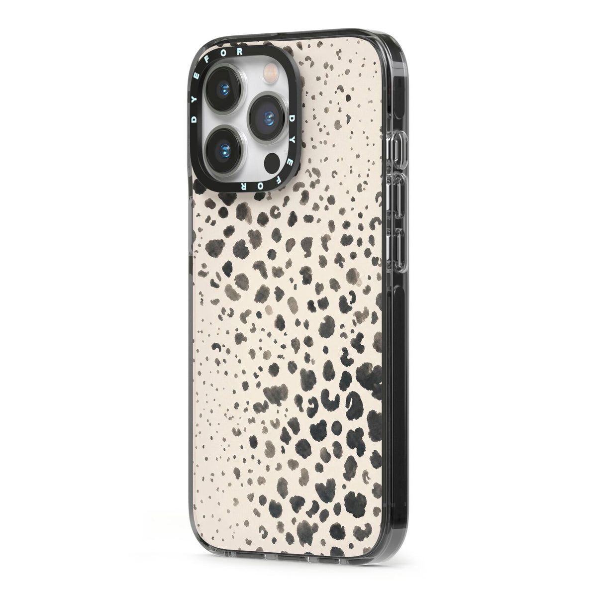 Wild Ink iPhone 13 Pro Black Impact Case Side Angle on Silver phone