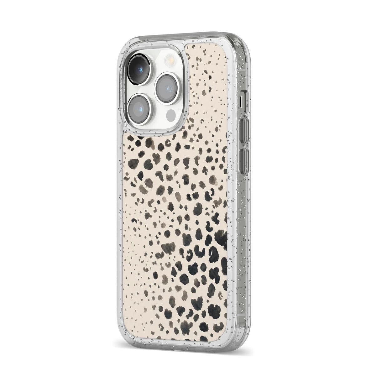Wild Ink iPhone 14 Pro Glitter Tough Case Silver Angled Image