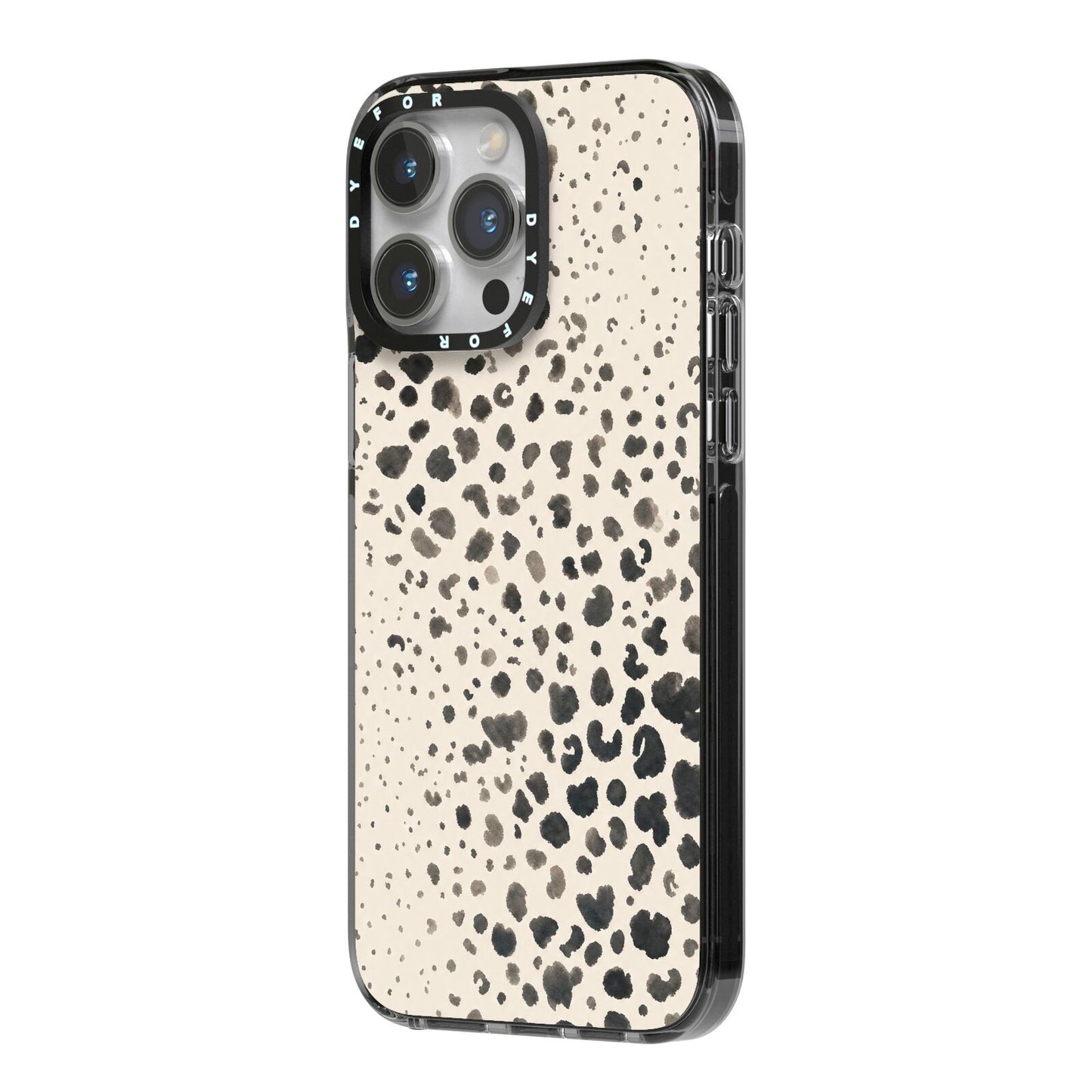Wild Ink iPhone 14 Pro Max Black Impact Case Side Angle on Silver phone