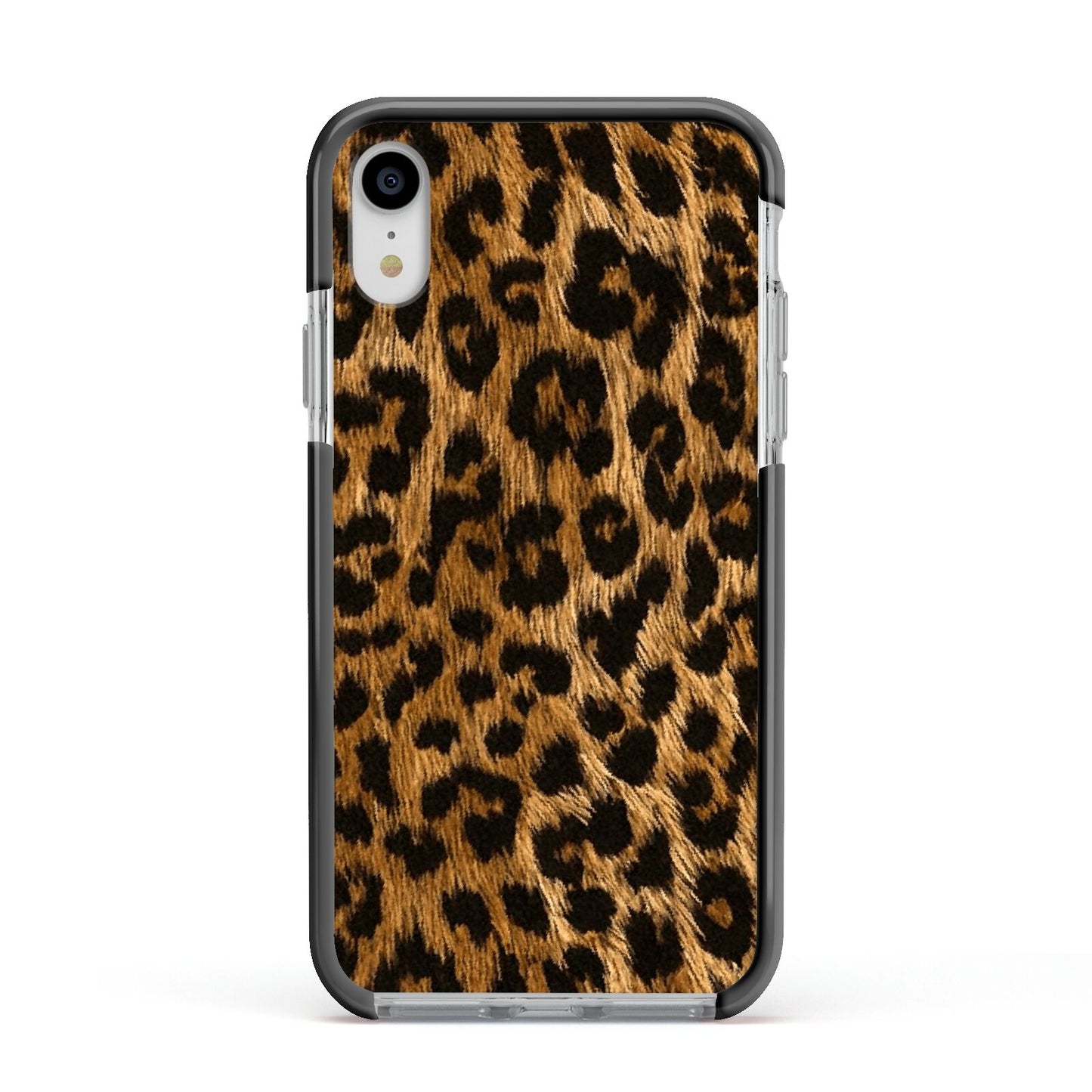 Wild Leopard Print Apple iPhone XR Impact Case Black Edge on Silver Phone