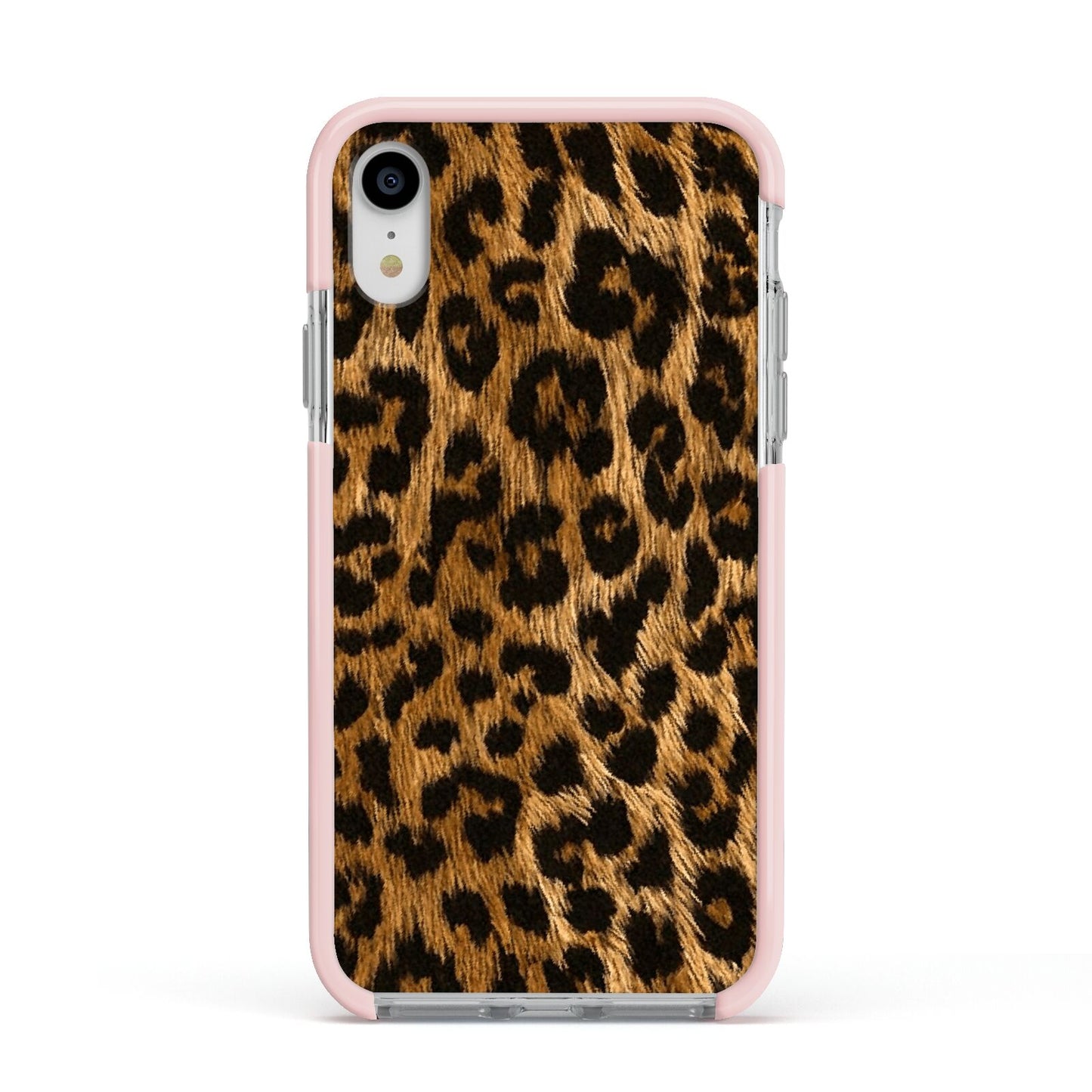 Wild Leopard Print Apple iPhone XR Impact Case Pink Edge on Silver Phone