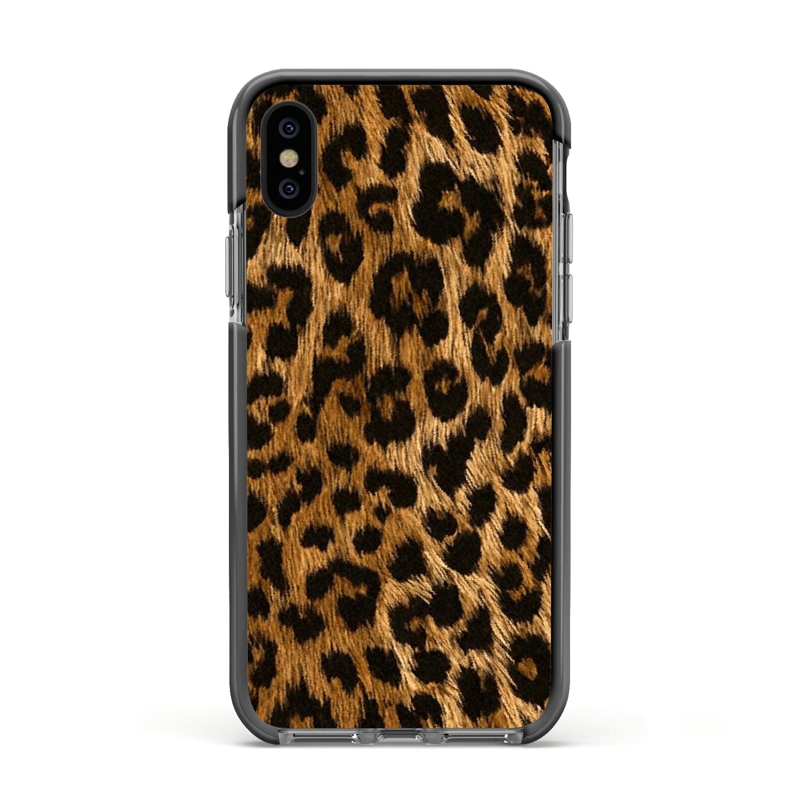 Wild Leopard Print Apple iPhone Xs Impact Case Black Edge on Black Phone