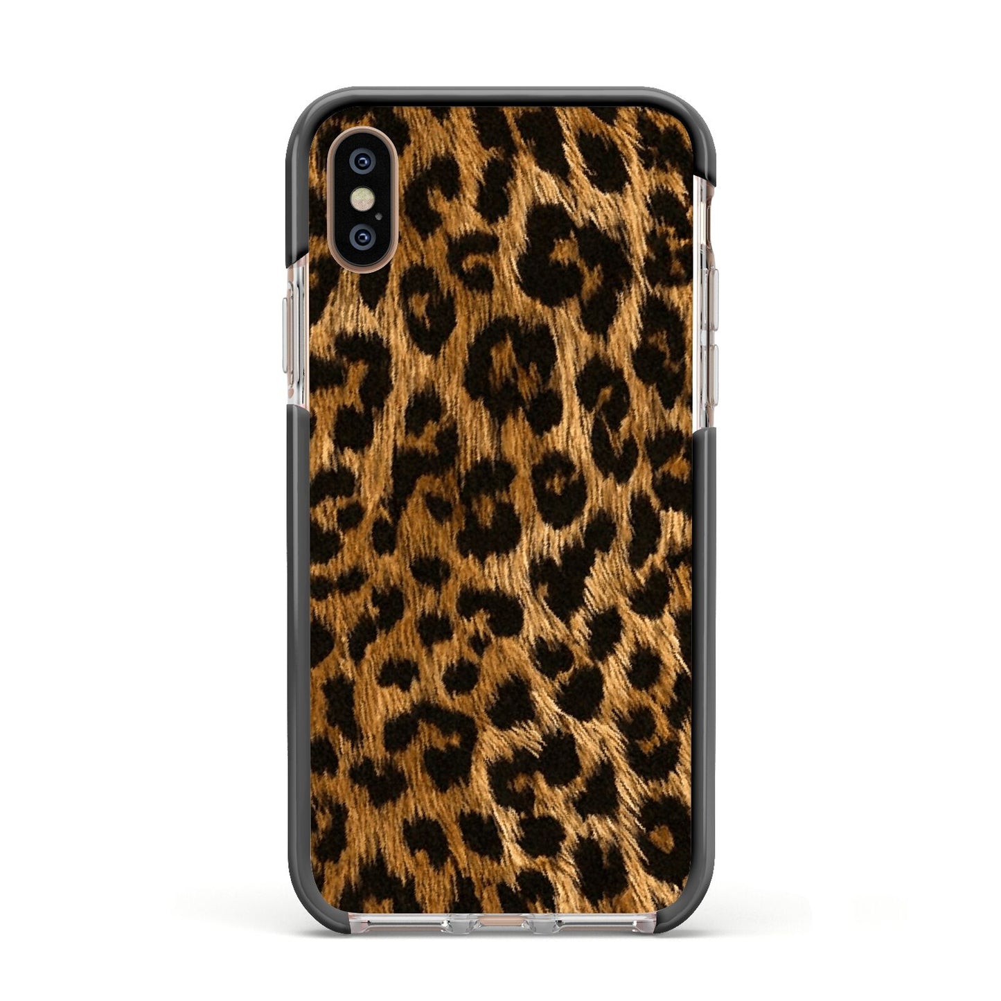Wild Leopard Print Apple iPhone Xs Impact Case Black Edge on Gold Phone
