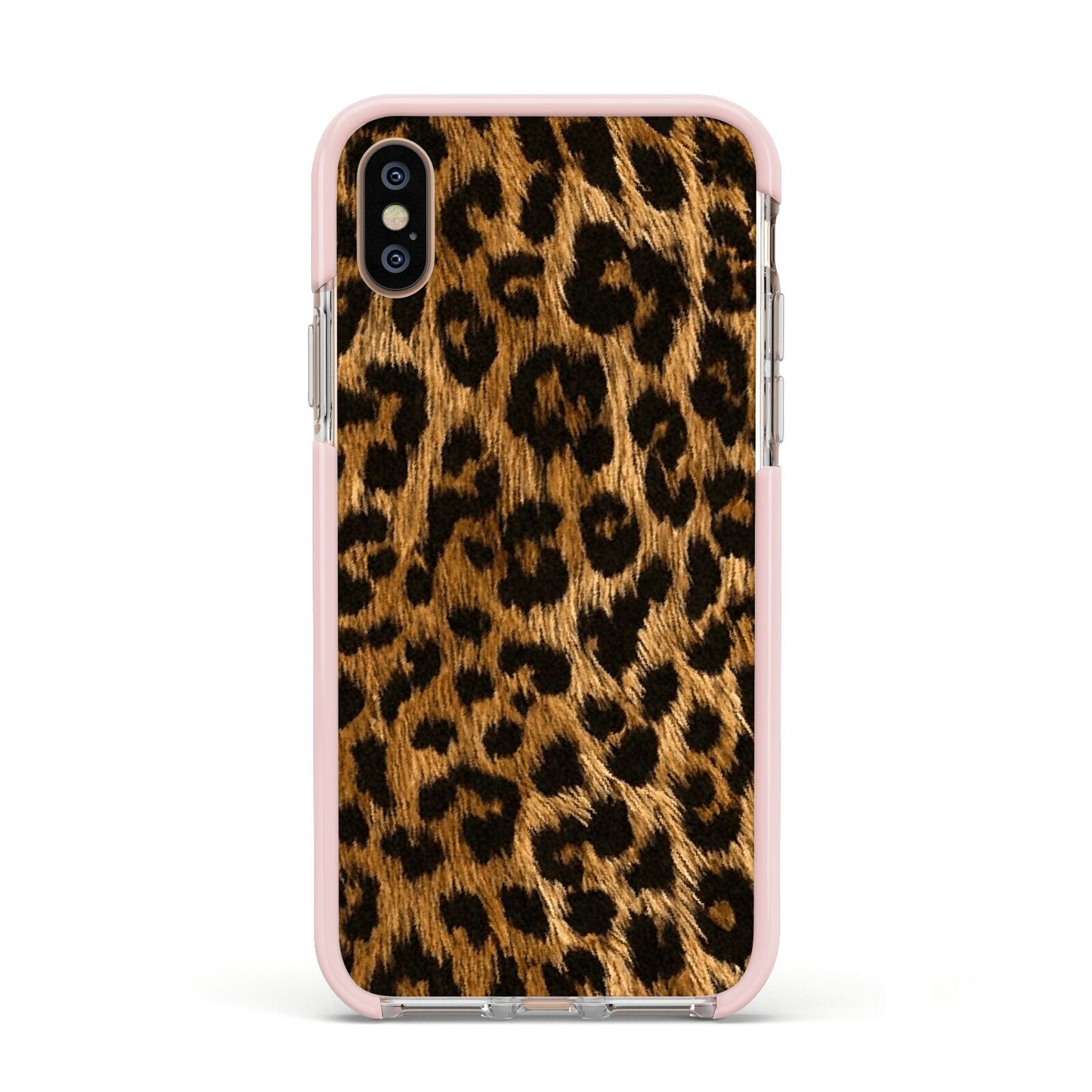 Wild Leopard Print Apple iPhone Xs Impact Case Pink Edge on Gold Phone