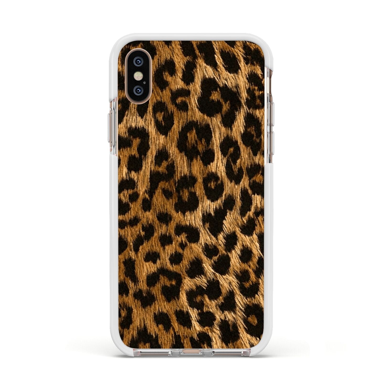 Wild Leopard Print Apple iPhone Xs Impact Case White Edge on Gold Phone