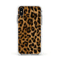 Wild Leopard Print Apple iPhone Xs Impact Case White Edge on Silver Phone