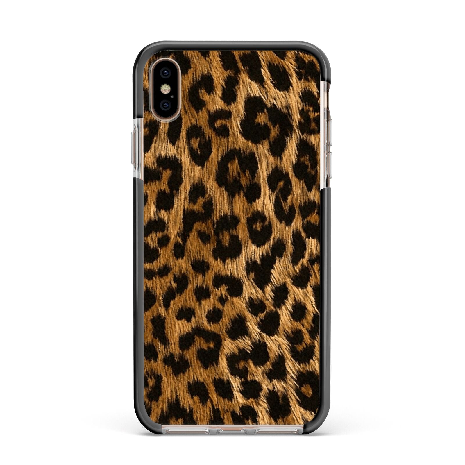 Wild Leopard Print Apple iPhone Xs Max Impact Case Black Edge on Gold Phone