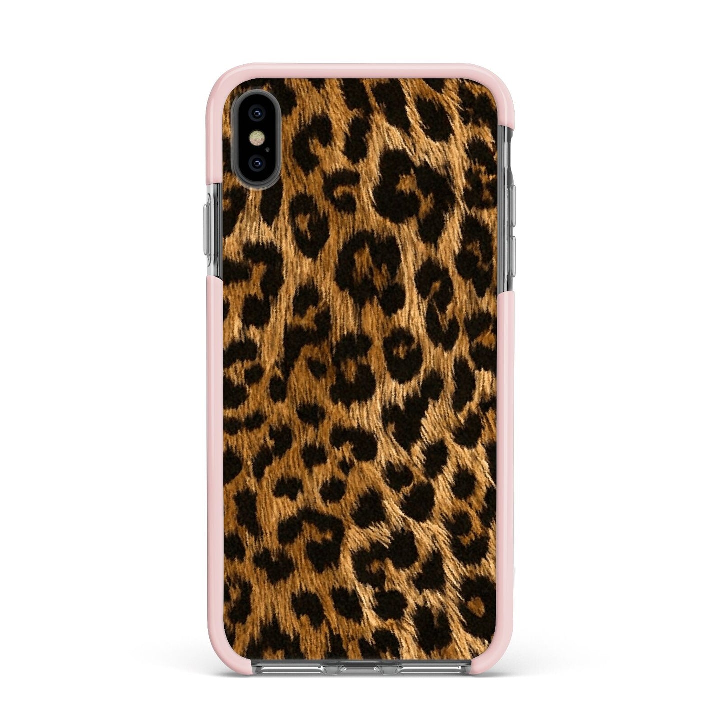 Wild Leopard Print Apple iPhone Xs Max Impact Case Pink Edge on Black Phone