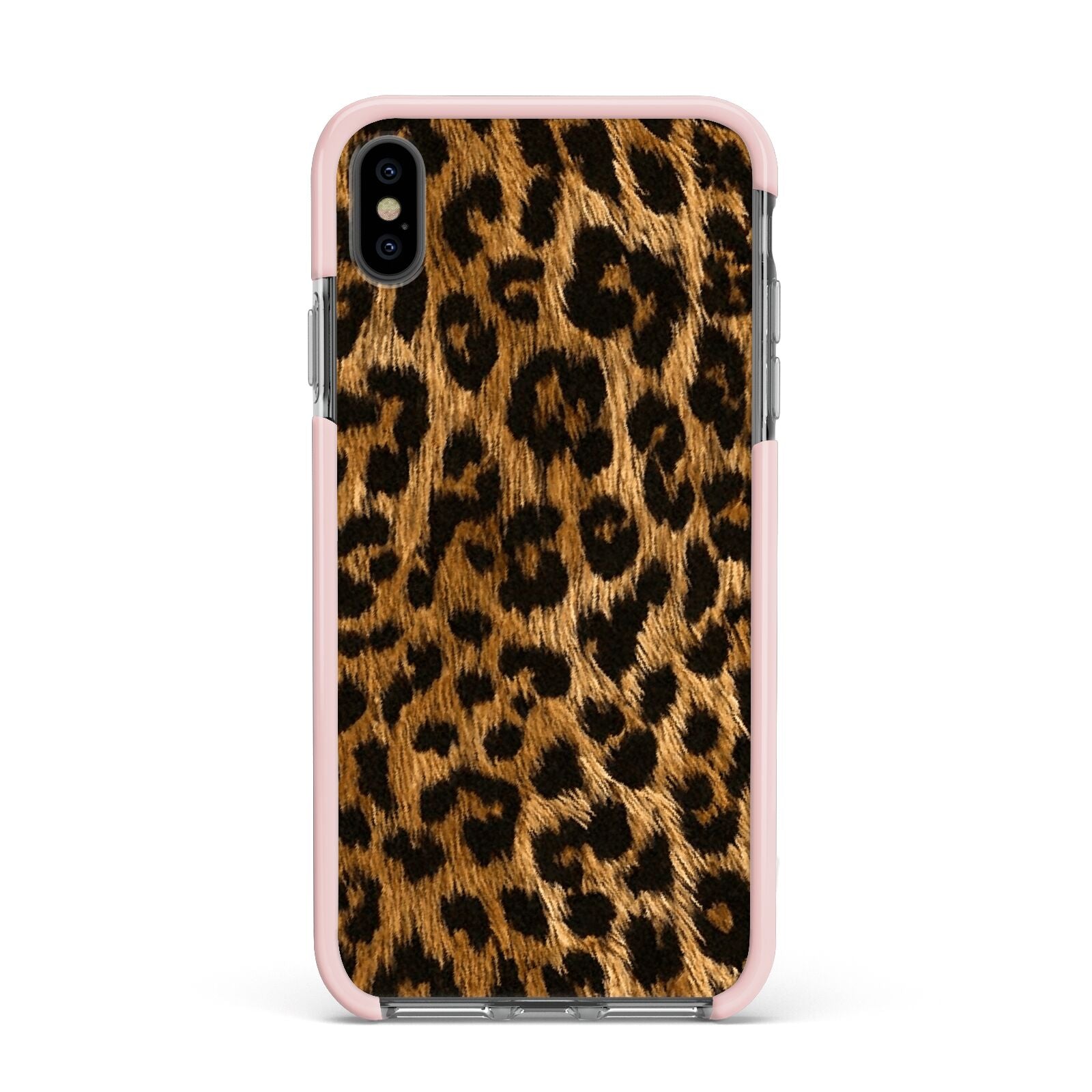 Wild Leopard Print Apple iPhone Xs Max Impact Case Pink Edge on Black Phone
