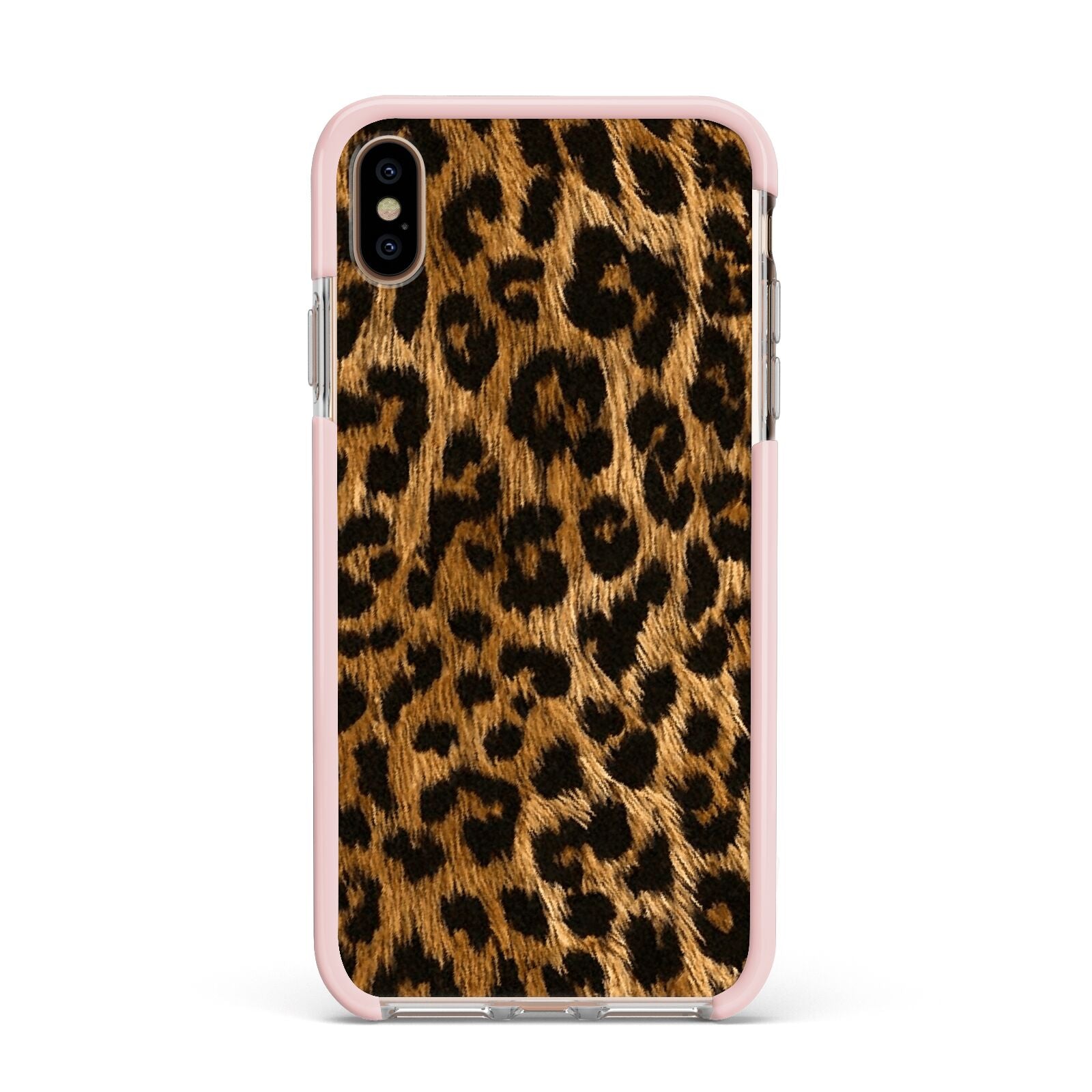 Wild Leopard Print Apple iPhone Xs Max Impact Case Pink Edge on Gold Phone