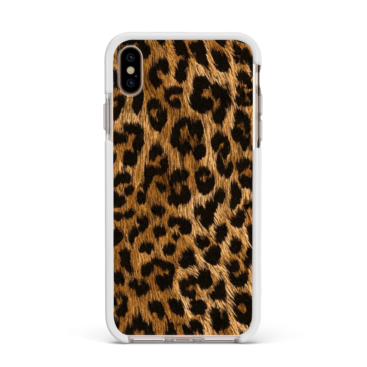 Wild Leopard Print Apple iPhone Xs Max Impact Case White Edge on Gold Phone