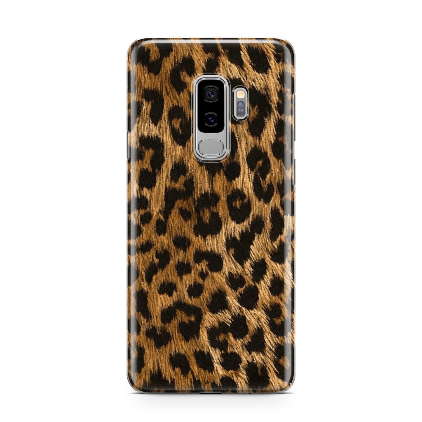 Wild Leopard Print Samsung Galaxy S9 Plus Case on Silver phone