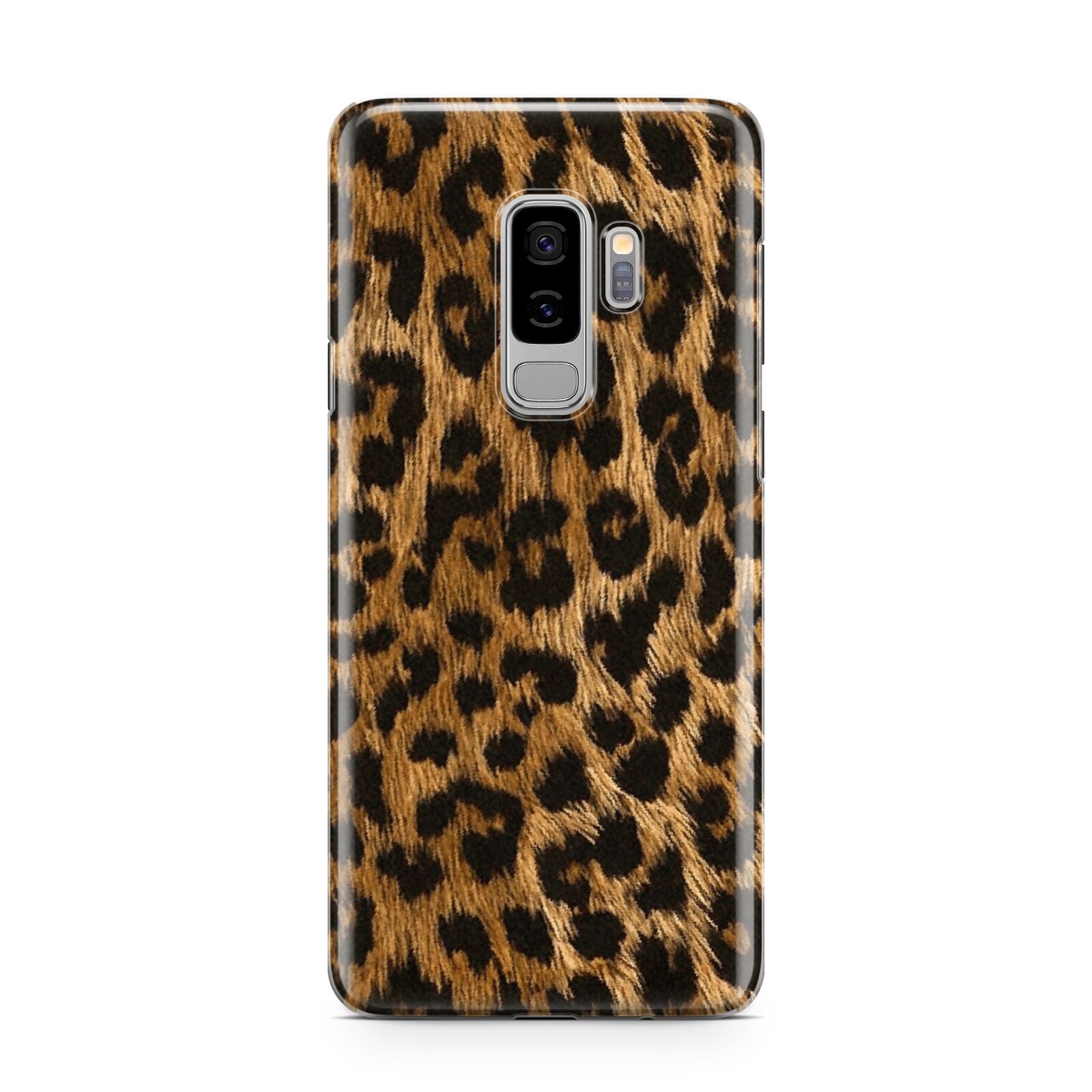 Wild Leopard Print Samsung Galaxy S9 Plus Case on Silver phone