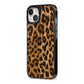 Wild Leopard Print iPhone 13 Black Impact Case Side Angle on Silver phone