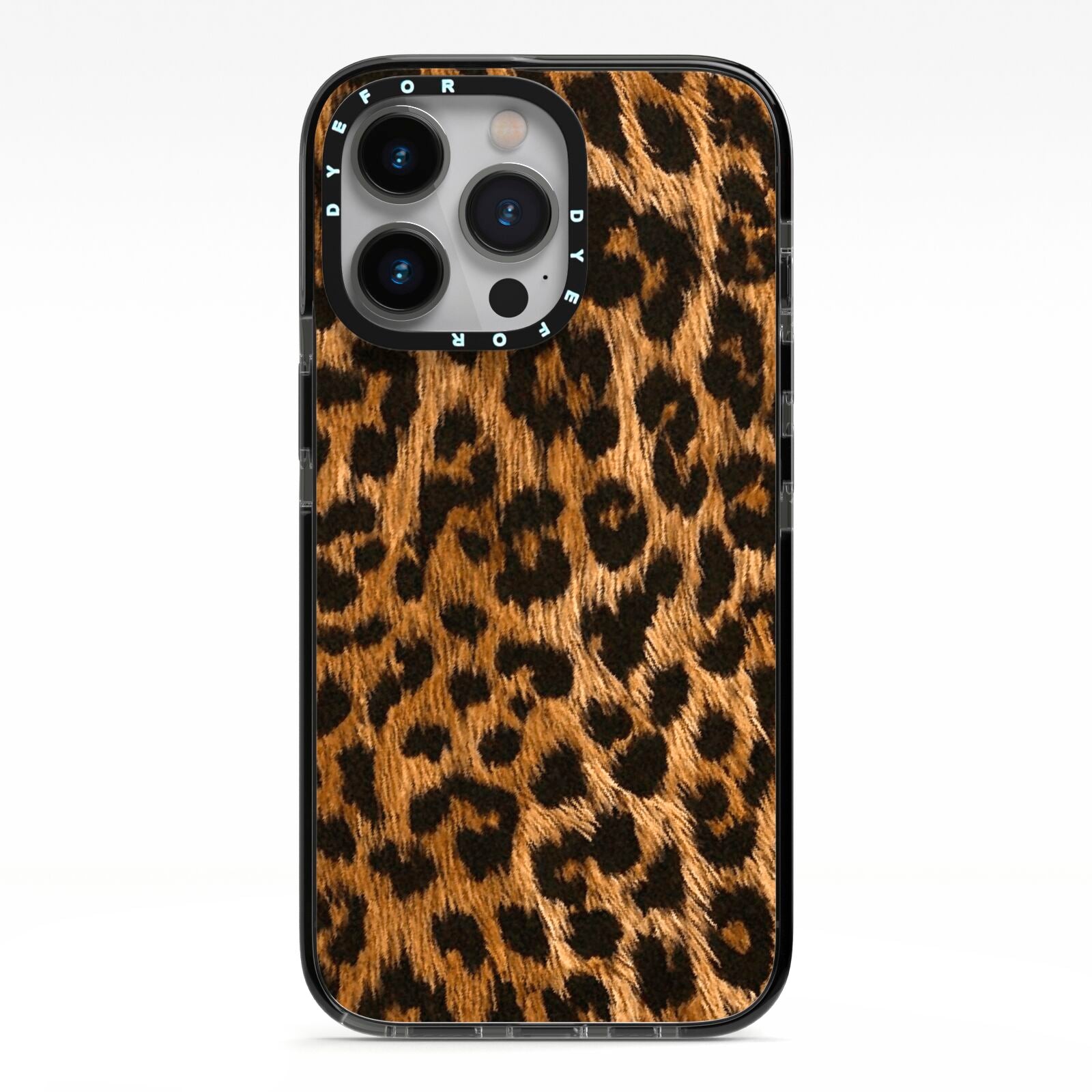 Wild Leopard Print iPhone 13 Pro Black Impact Case on Silver phone