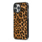 Wild Leopard Print iPhone 13 Pro Max Black Impact Case Side Angle on Silver phone