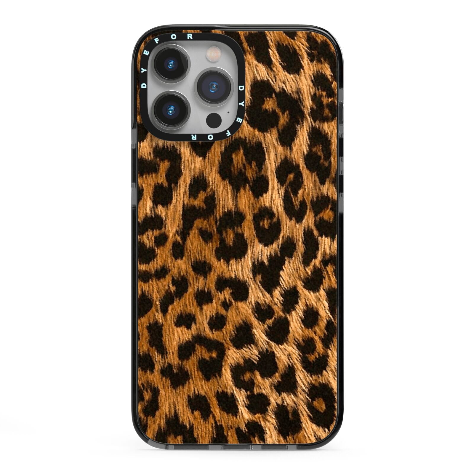 Wild Leopard Print iPhone 13 Pro Max Black Impact Case on Silver phone