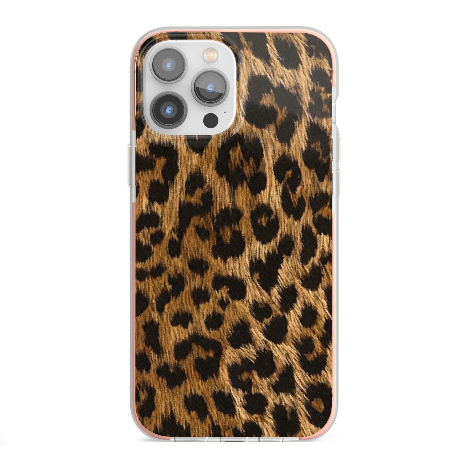 Wild Leopard Print iPhone 13 Pro Max TPU Impact Case with Pink Edges