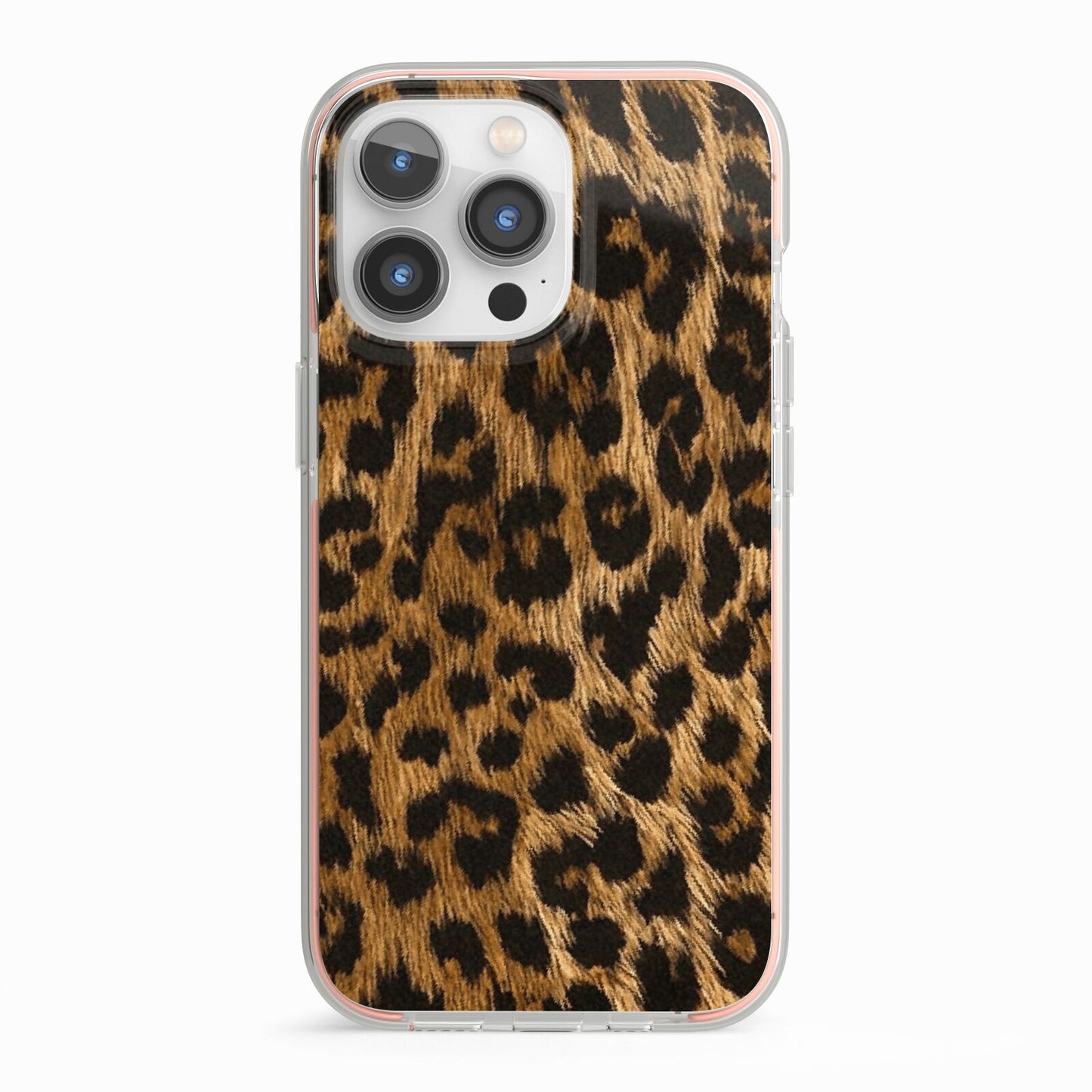Wild Leopard Print iPhone 13 Pro TPU Impact Case with Pink Edges