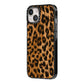 Wild Leopard Print iPhone 14 Black Impact Case Side Angle on Silver phone