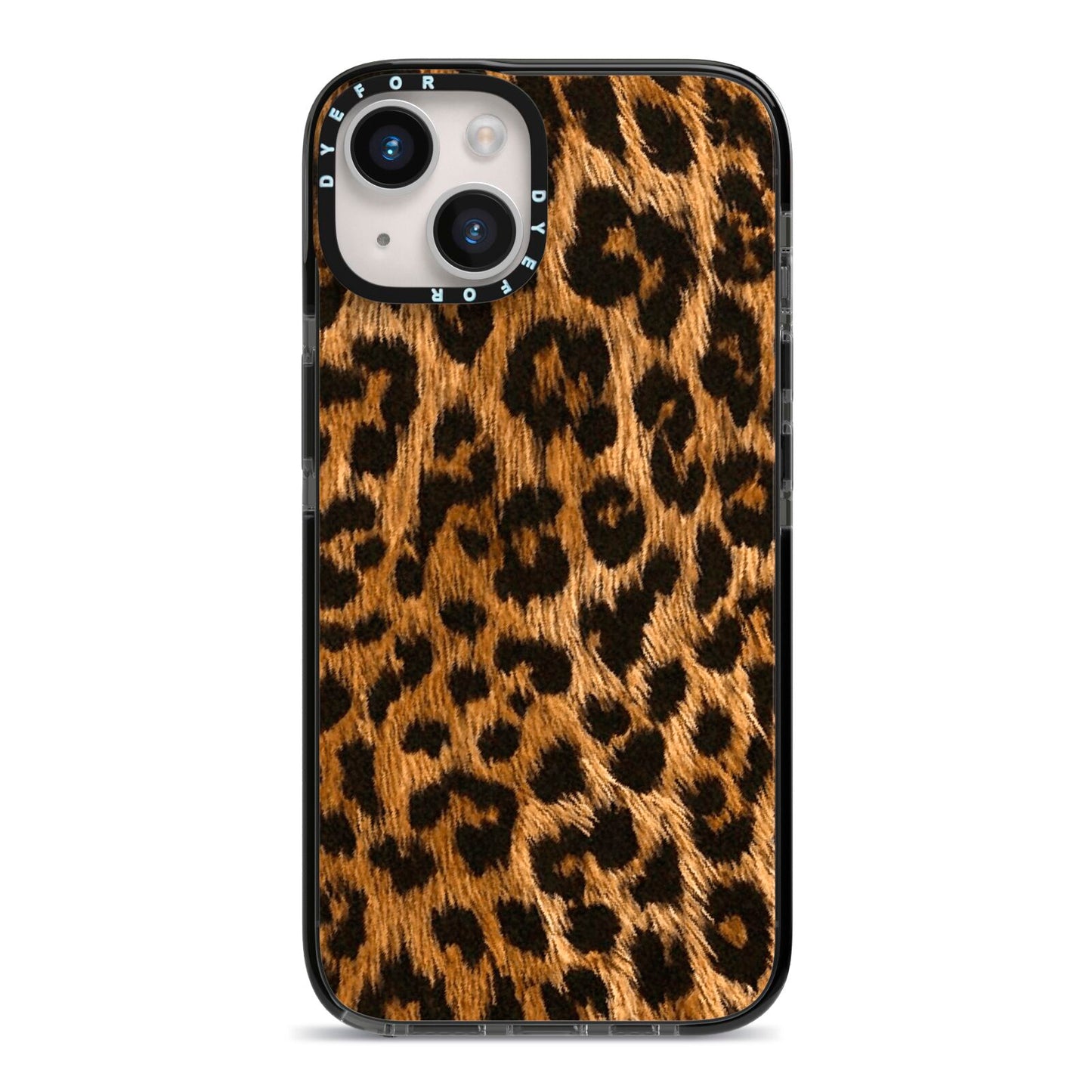 Wild Leopard Print iPhone 14 Black Impact Case on Silver phone