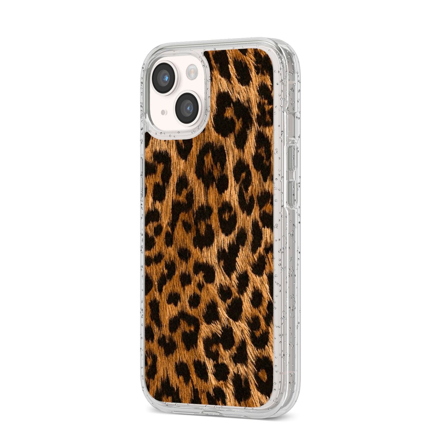 Wild Leopard Print iPhone 14 Glitter Tough Case Starlight Angled Image