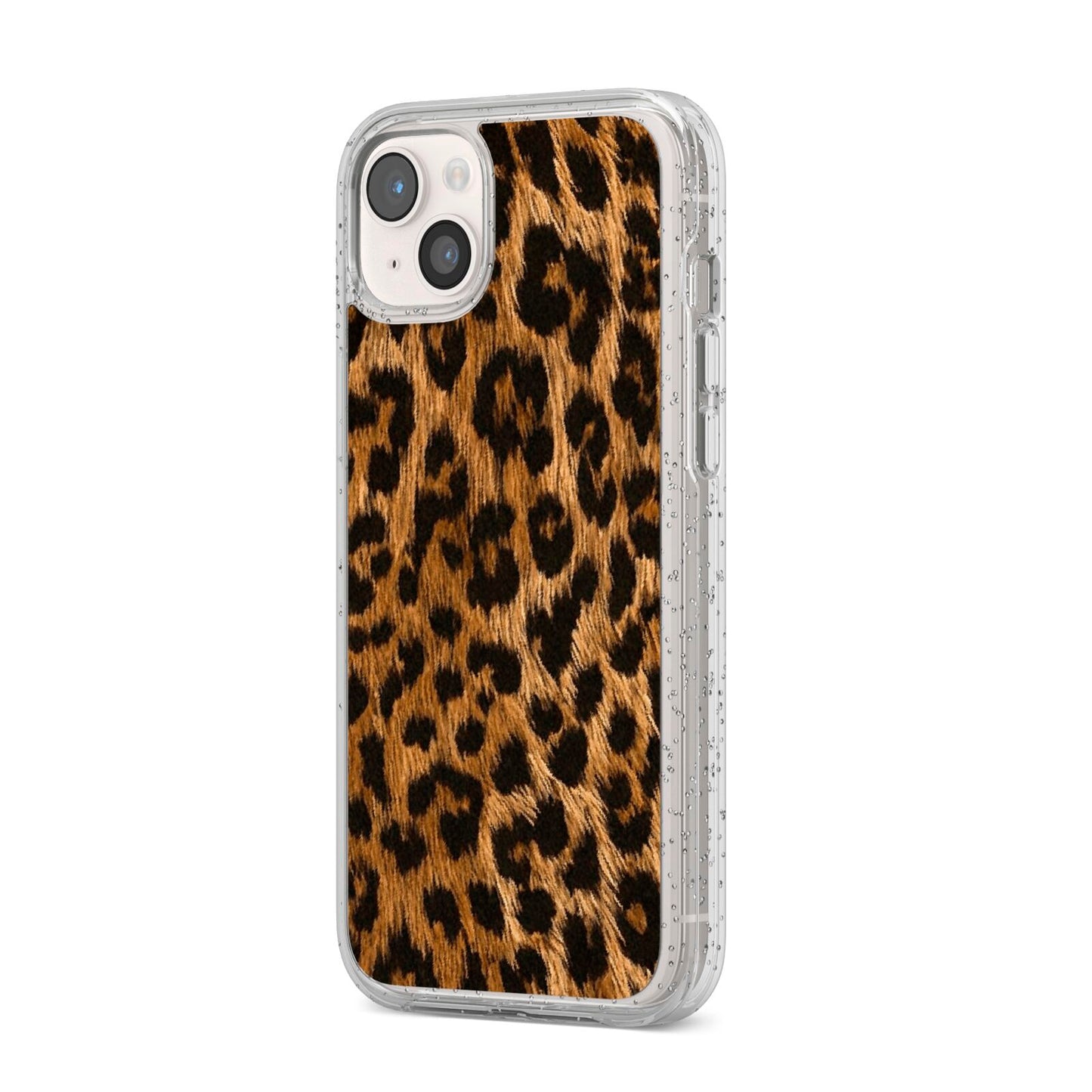 Wild Leopard Print iPhone 14 Plus Glitter Tough Case Starlight Angled Image