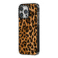 Wild Leopard Print iPhone 14 Pro Max Black Impact Case Side Angle on Silver phone