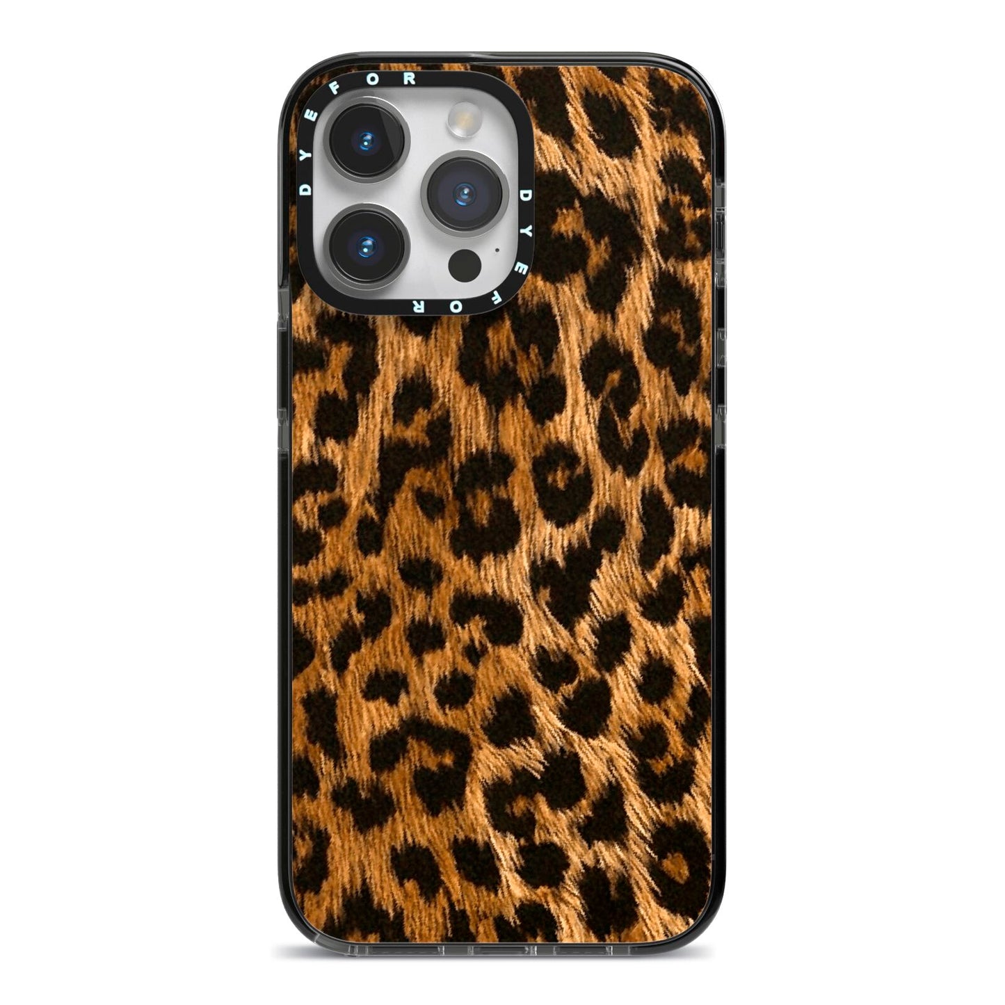Wild Leopard Print iPhone 14 Pro Max Black Impact Case on Silver phone