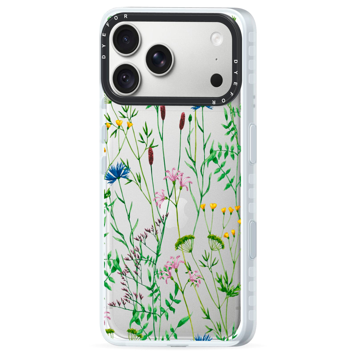 Wildflowers iPhone 18 Pro Max Black Impact Pre order Case Side Angle on Silver phone