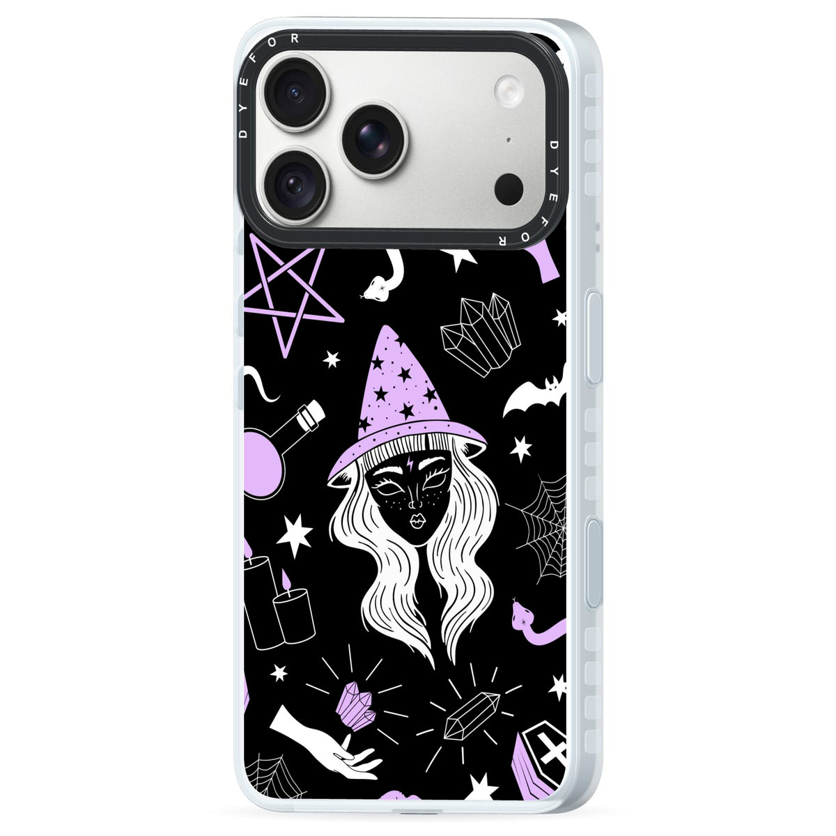 Witch iPhone 18 Pro Black Impact Pre order Case Side Angle on Silver phone
