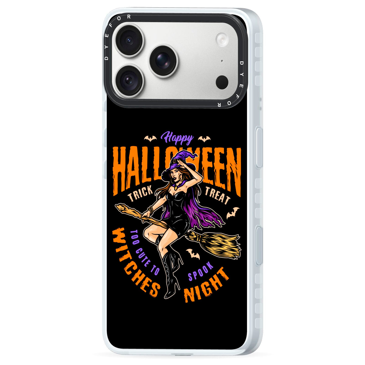 Witches Night iPhone 18 Pro Max Black Impact Pre order Case Side Angle on Silver phone