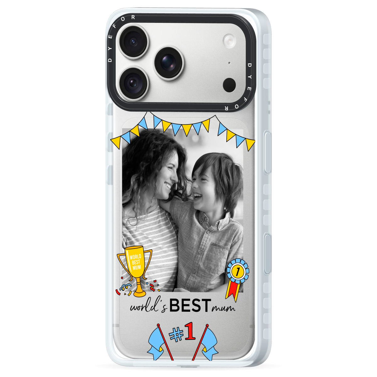 Worlds Best Mum iPhone 18 Pro Max Black Impact Pre order Case Side Angle on Silver phone