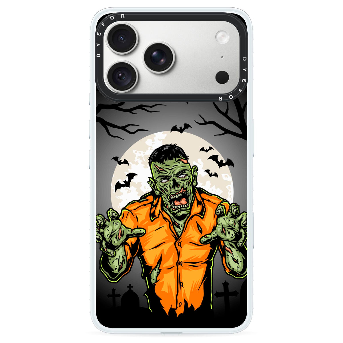 Zombie Night iPhone 18 Pro Black Impact Pre order Case on Silver phone
