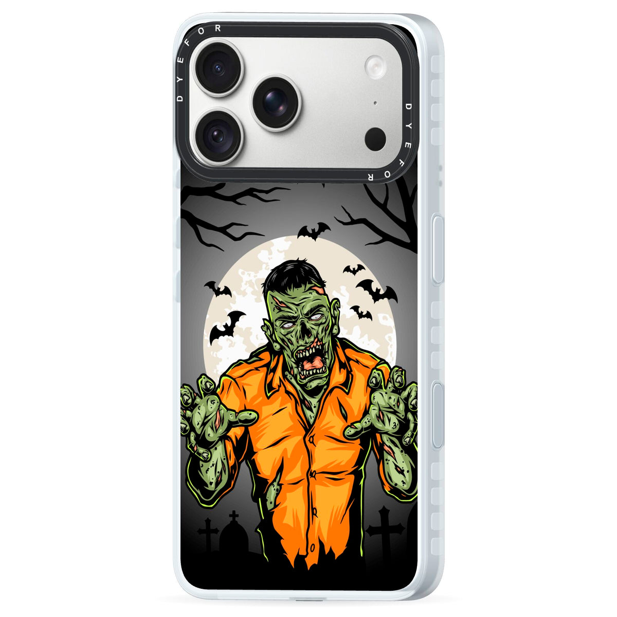 Zombie Night iPhone 18 Pro Max Black Impact Pre order Case Side Angle on Silver phone