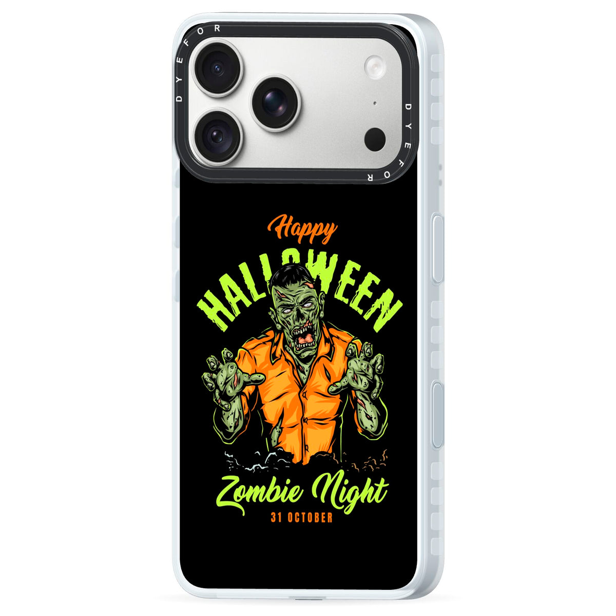 Zombie iPhone 18 Pro Black Impact Pre order Case Side Angle on Silver phone