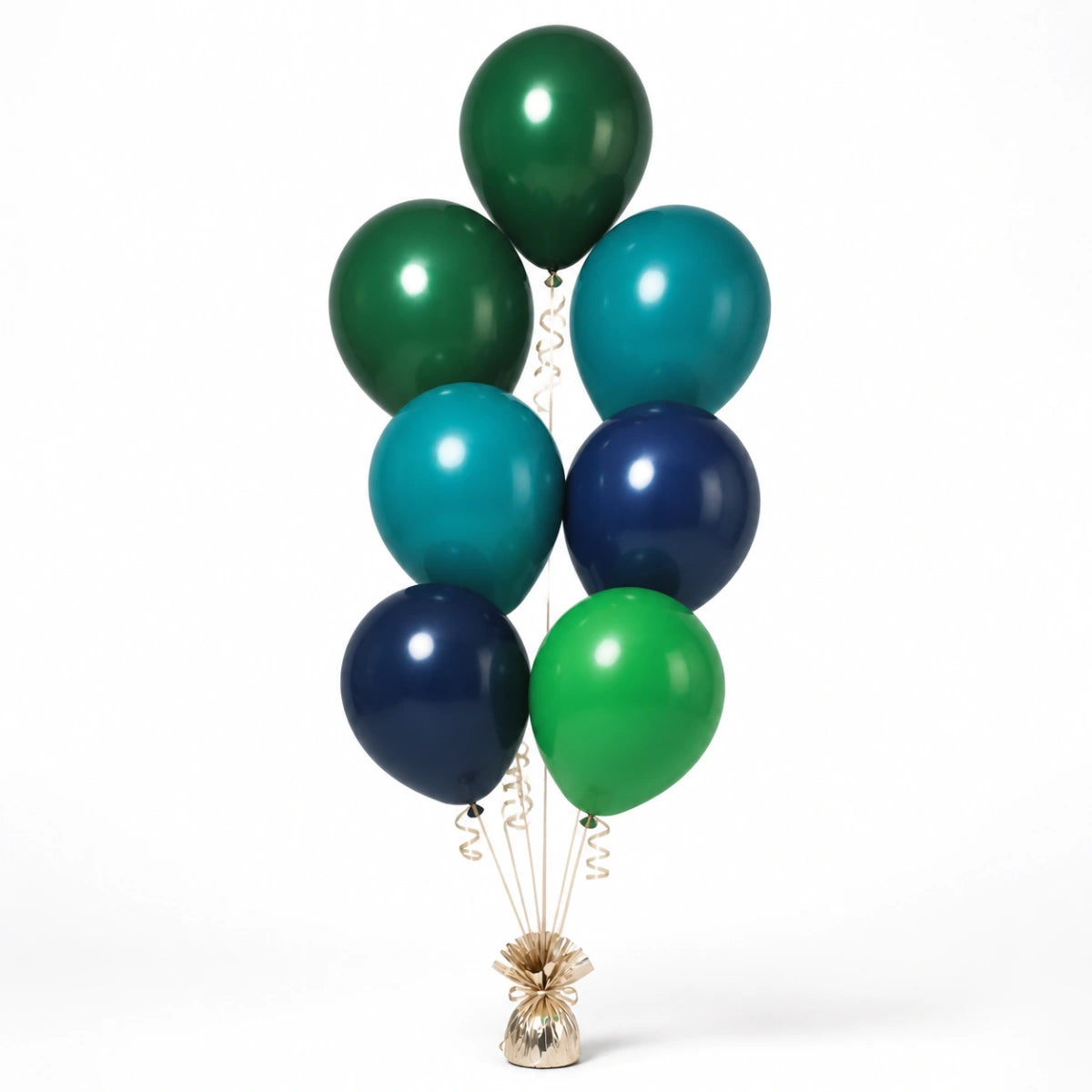 Forest Green, Deep Teal, Navy & Shamrock Green Balloon Bunch - photorealistic coordinated seven-balloon bunch
