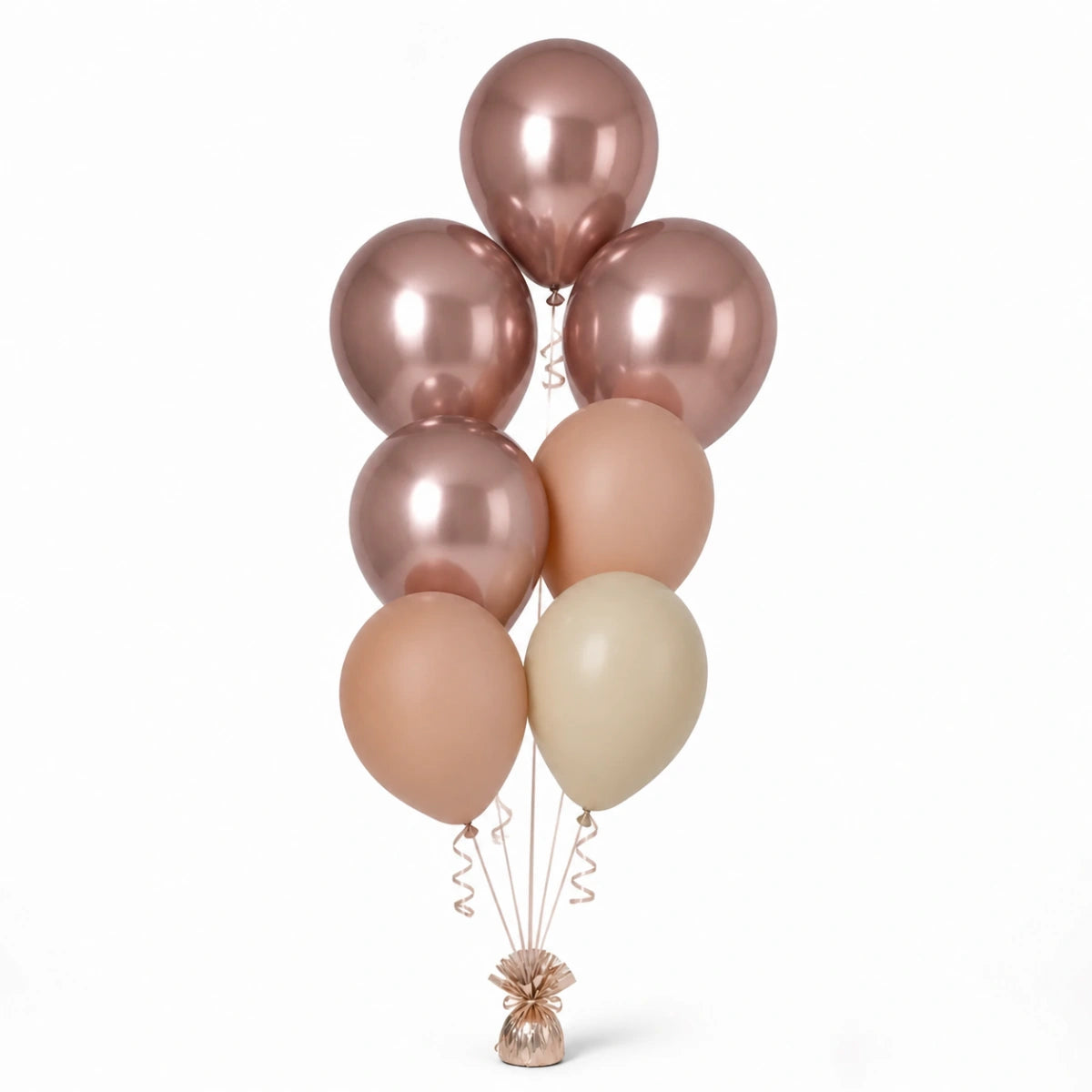Rose Gold, Nude & Warm Sand Balloon Bunch - photorealistic coordinated seven-balloon bunch