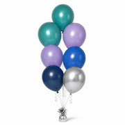 Deep Teal, Lavender, Royal Blue, Navy & Silver Balloon Bunch - photorealistic coordinated seven-balloon bunch