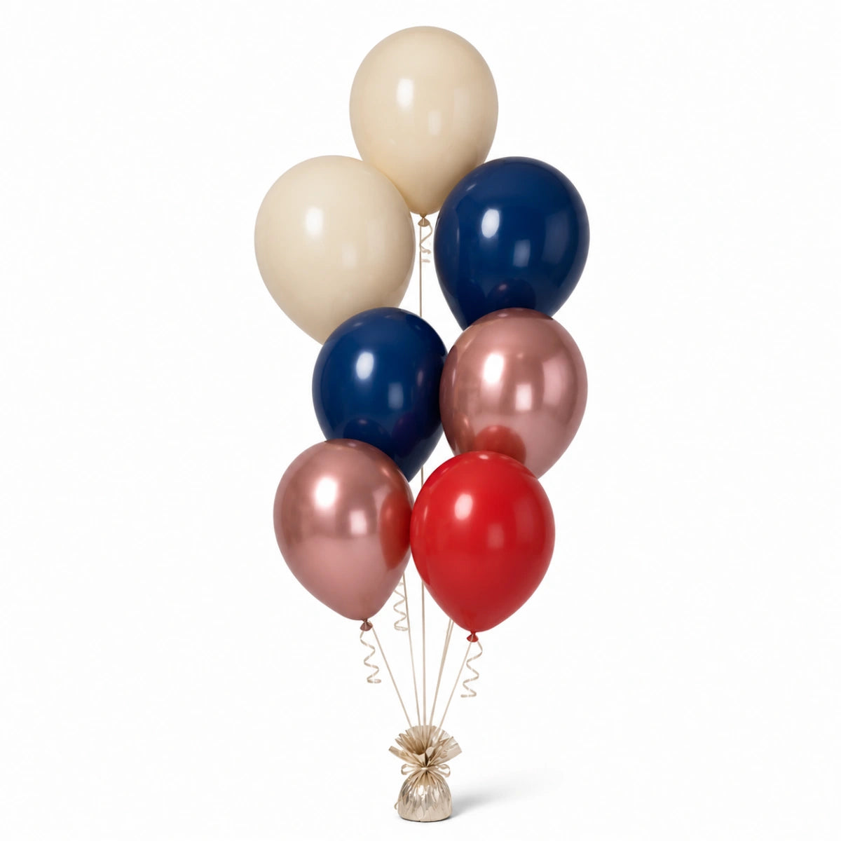 Warm Sand, Navy, Rose Gold & Red Balloon Bunch - photorealistic coordinated seven-balloon bunch