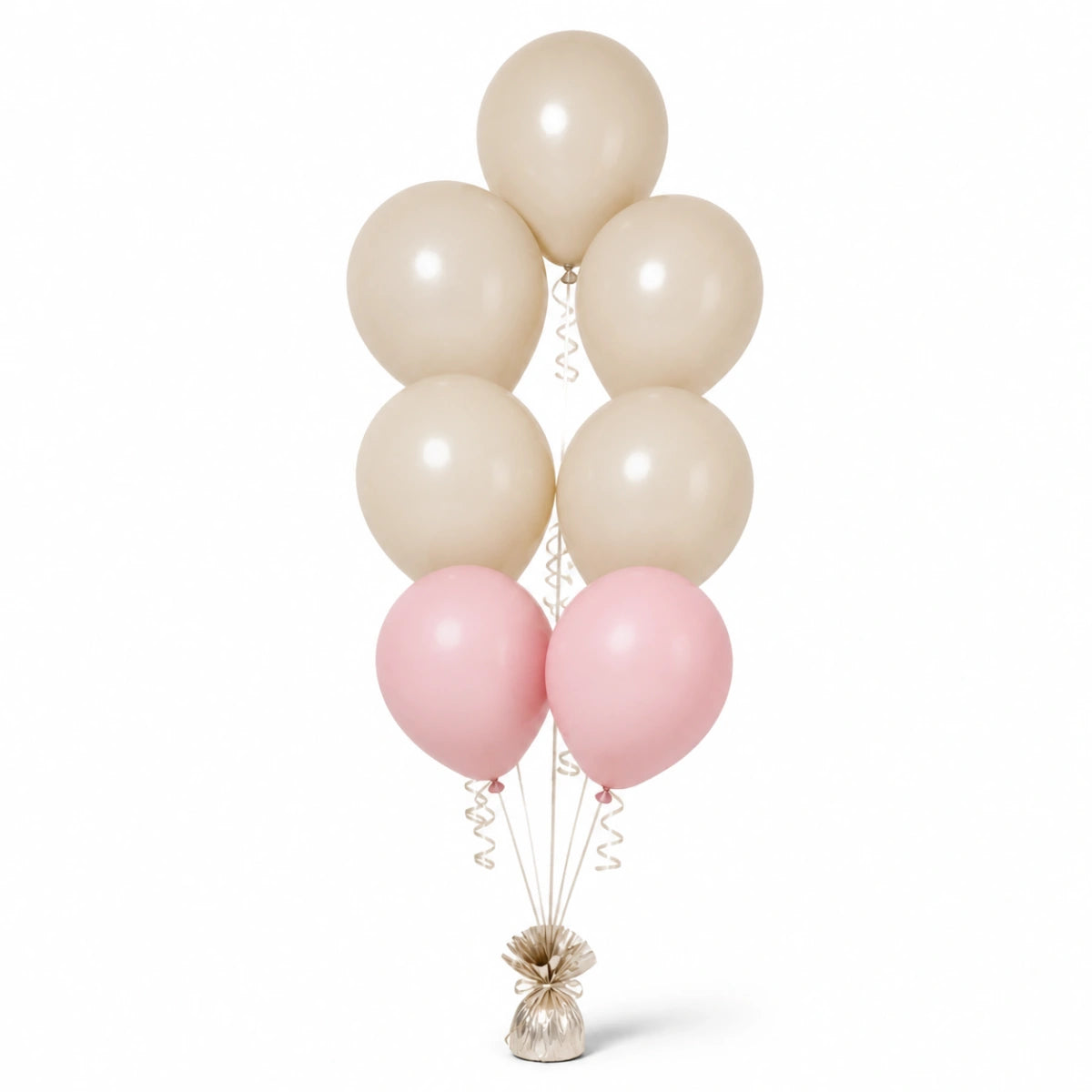Warm Sand & Blush Pink Balloon Bunch - photorealistic coordinated seven-balloon bunch