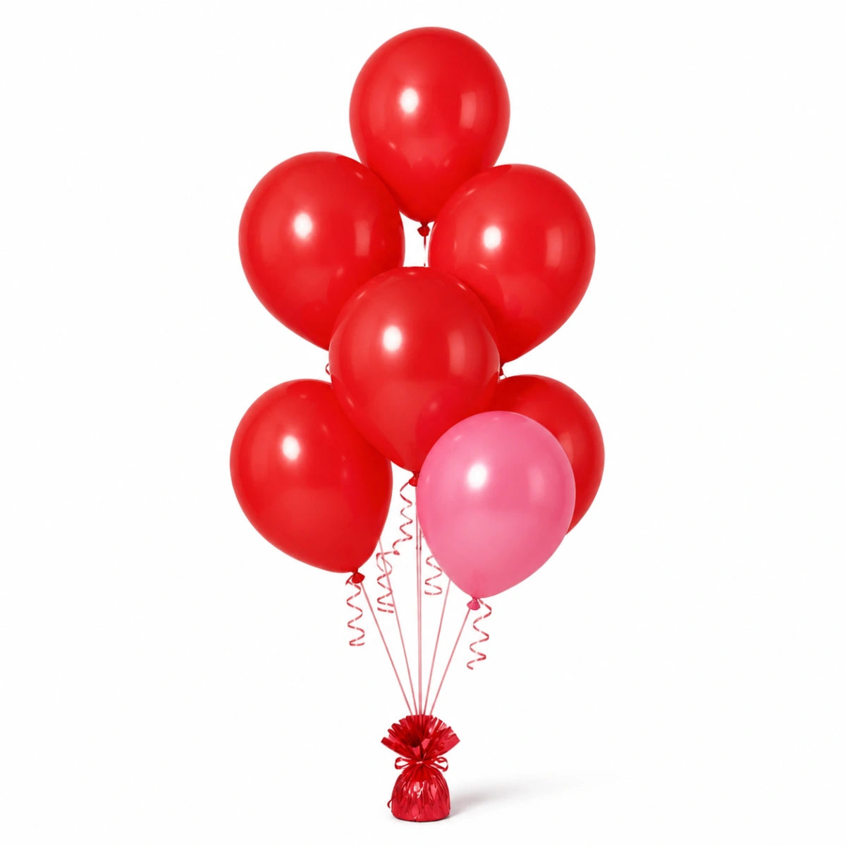 Red & Pink Balloon Bunch (6/1 mix) - photorealistic coordinated seven-balloon bunch