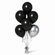 Black & Silver Balloon Bunch (6/1 mix) - photorealistic coordinated seven-balloon bunch